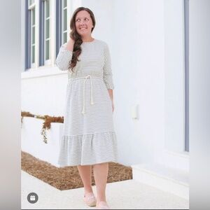 Dainty Jewells Striped Long Sleeve Cotten Dress with Pockets